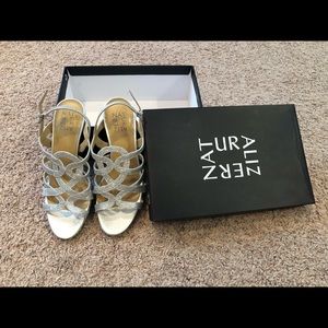 Naturalized silver glitter heels
